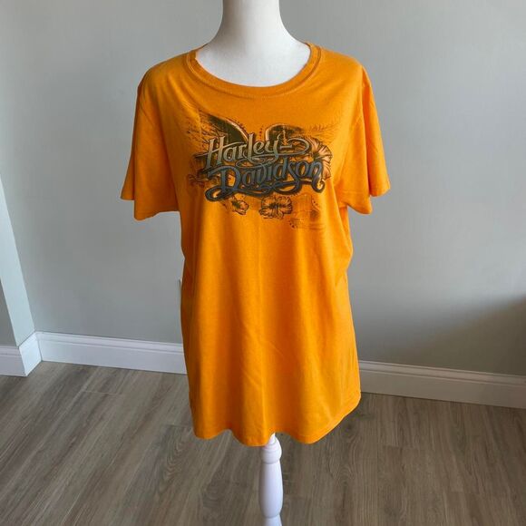 Harley Davidson Orange Bedazzled Tshirt Biker Motorcycle Kawaii Y2K Top Moto - Picture 8 of 8